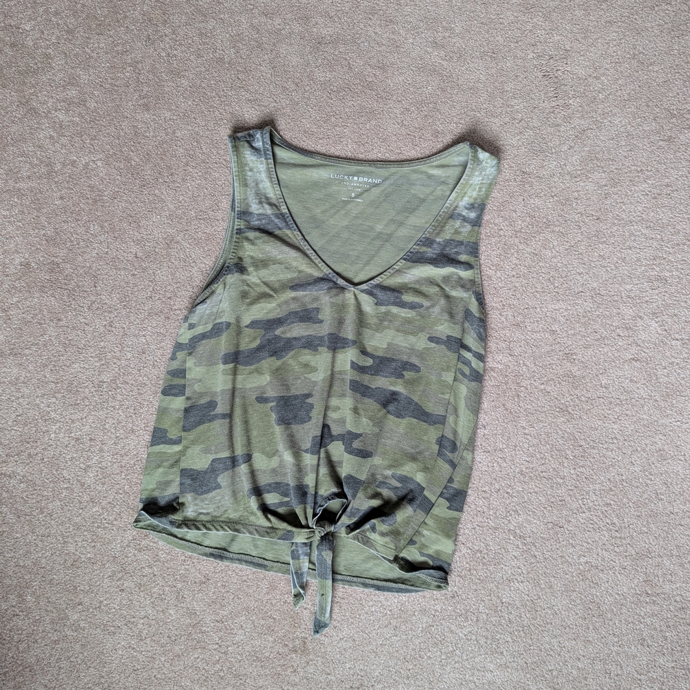 Lucky Brand Green Tie Front Crop Tank Top
